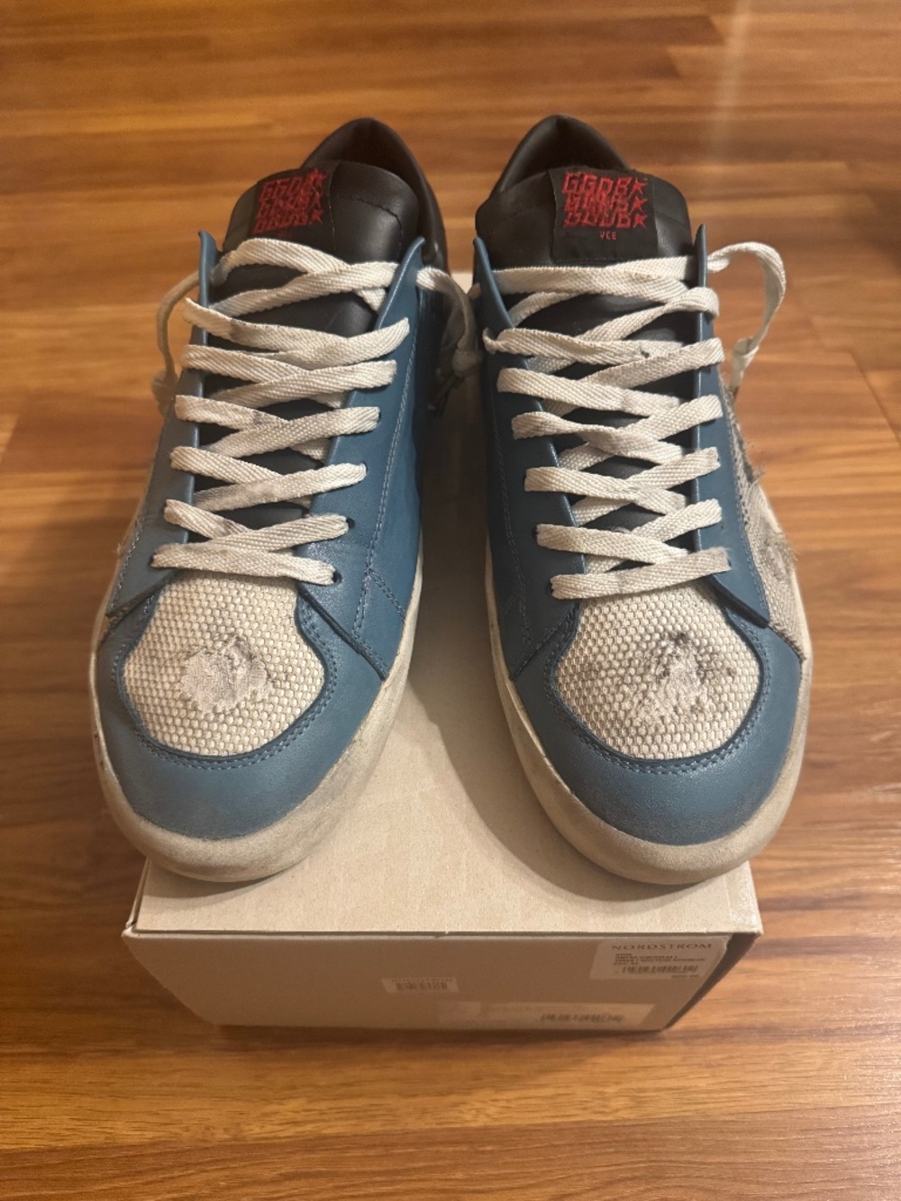 Golden Goose Stardan Sneakers White Black Blue Distressed Mesh EU 44 US 11